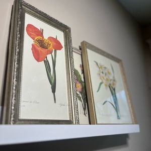 Vintage rustic framed orange floral print, 12x5